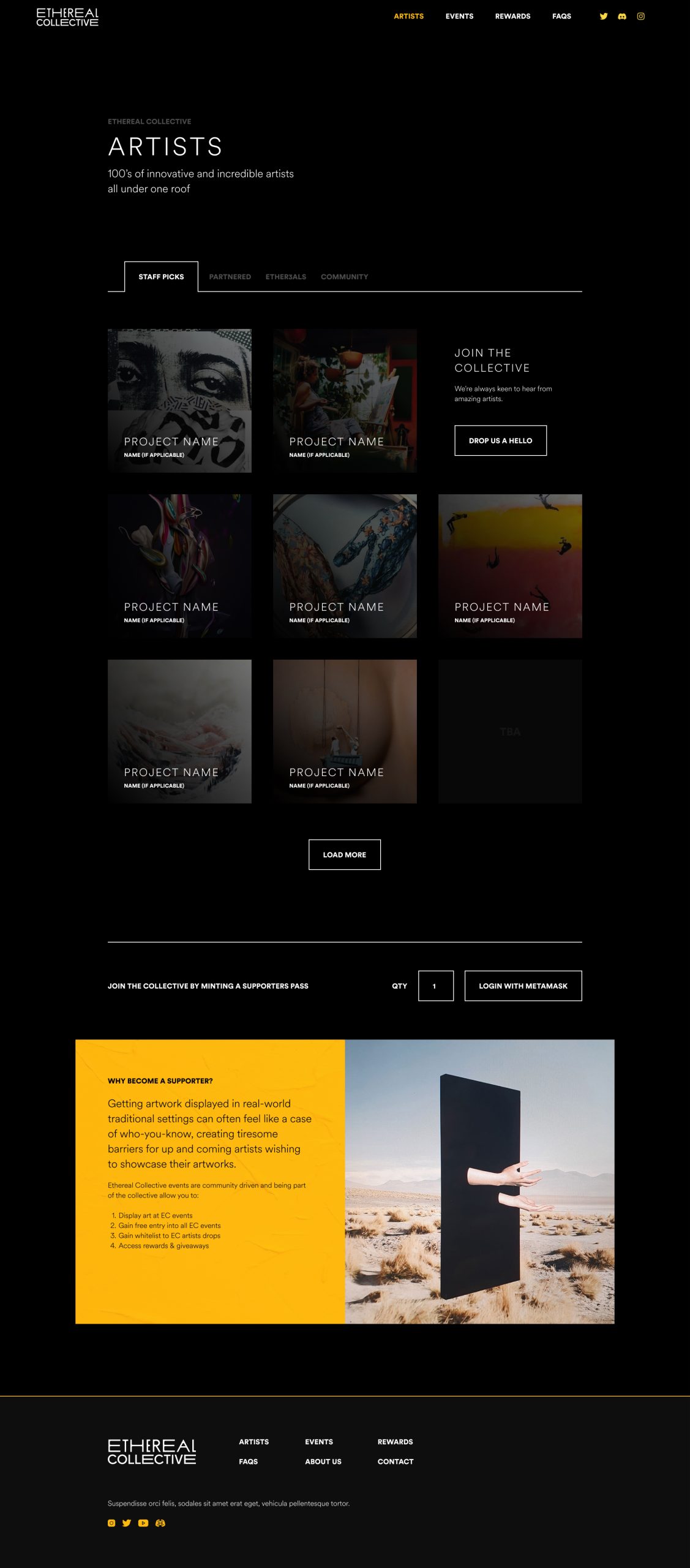 Ethereal website redesign: Artists directory