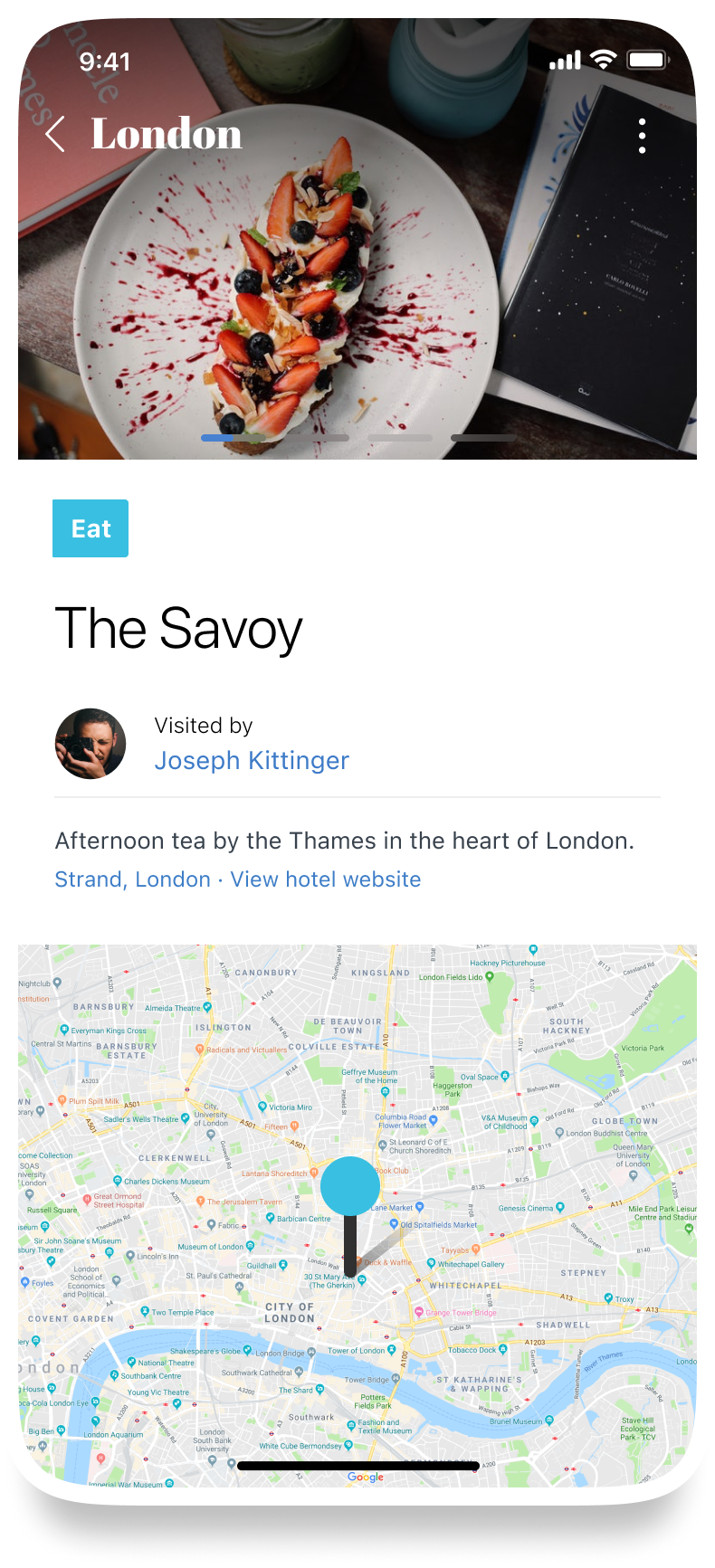 The place details linked to a video moment